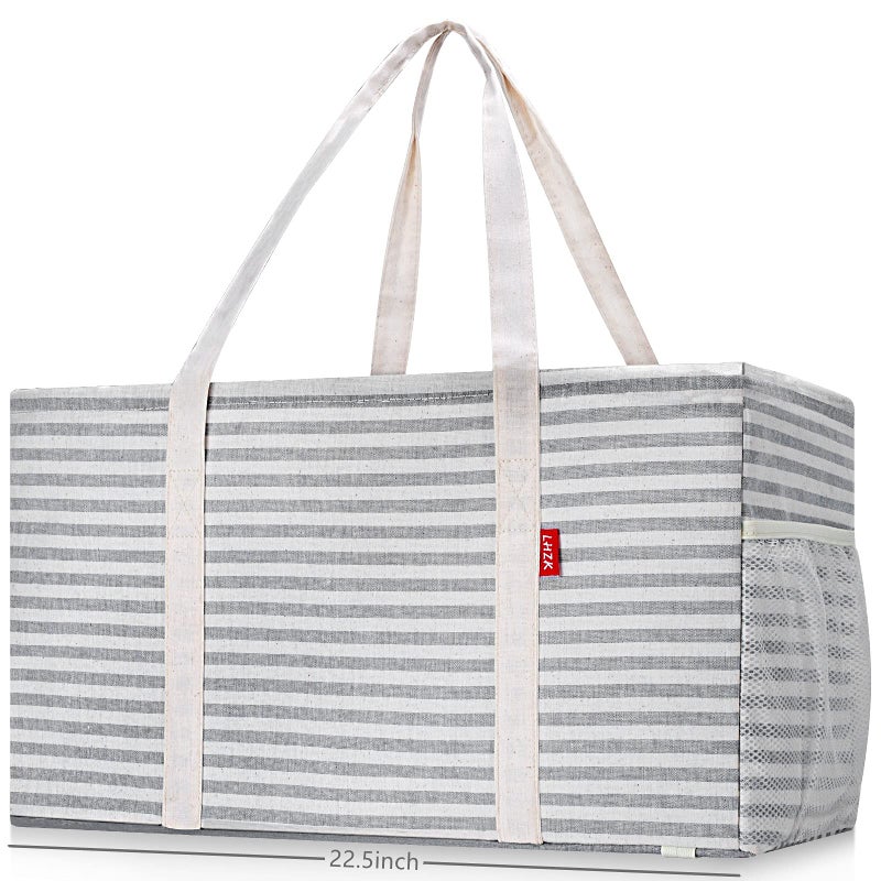 LHZK LHZK Standing Extra Large Utility Tote Bag with Metal Wire Frame and the Sides Rinforced Extra Large Tote Bag with Handle Reusable Grocery Bags Foldable Beach Bag Car Tote Gray 