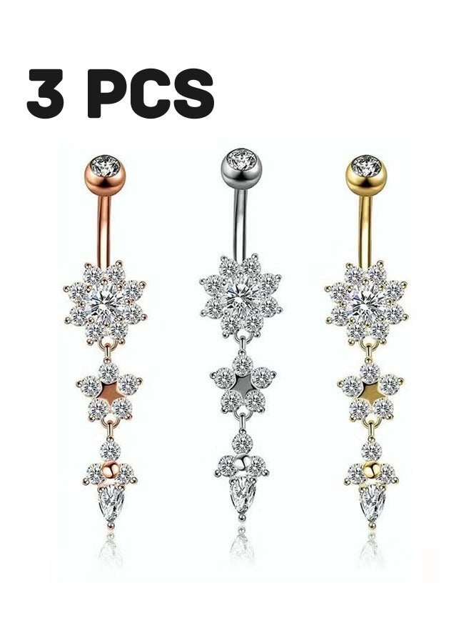 Realfrog 3 Pcs Hypoallergenic Medical-Grade Titanium Belly Button Ring Stylish Silver Body Piercing Jewelry for Women - Image 1