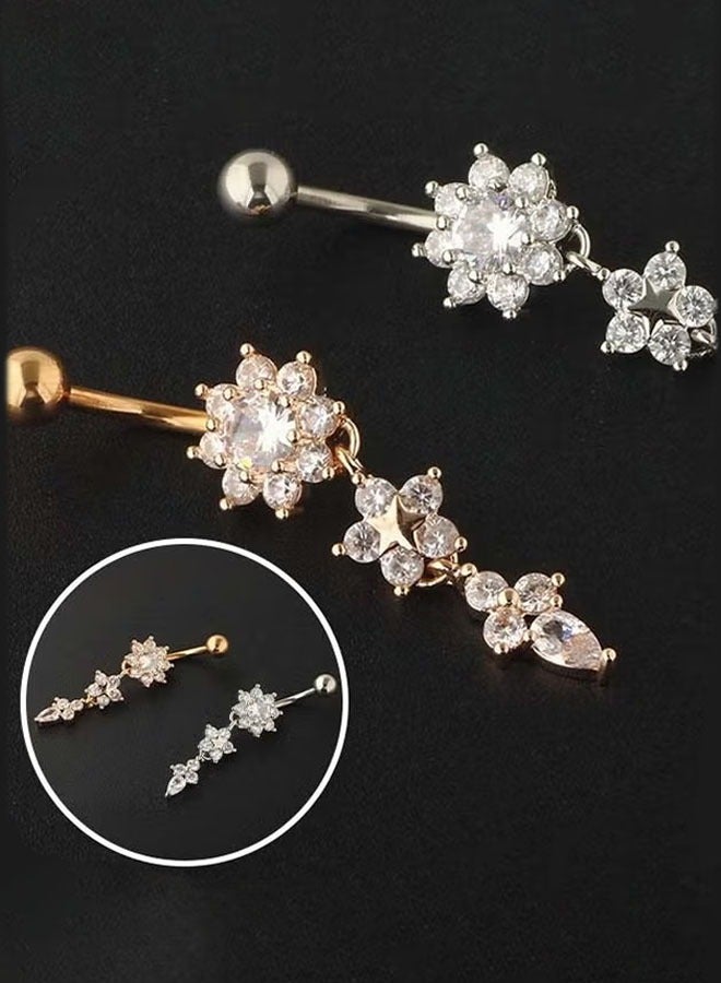 Realfrog 3 Pcs Hypoallergenic Medical-Grade Titanium Belly Button Ring Stylish Silver Body Piercing Jewelry for Women - Image 2