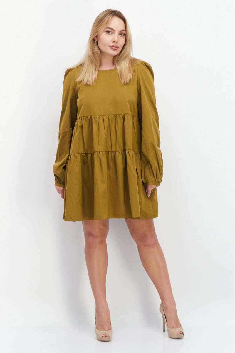 En Saison Women Plain Mini Casual Dress, Khaki - Image 1