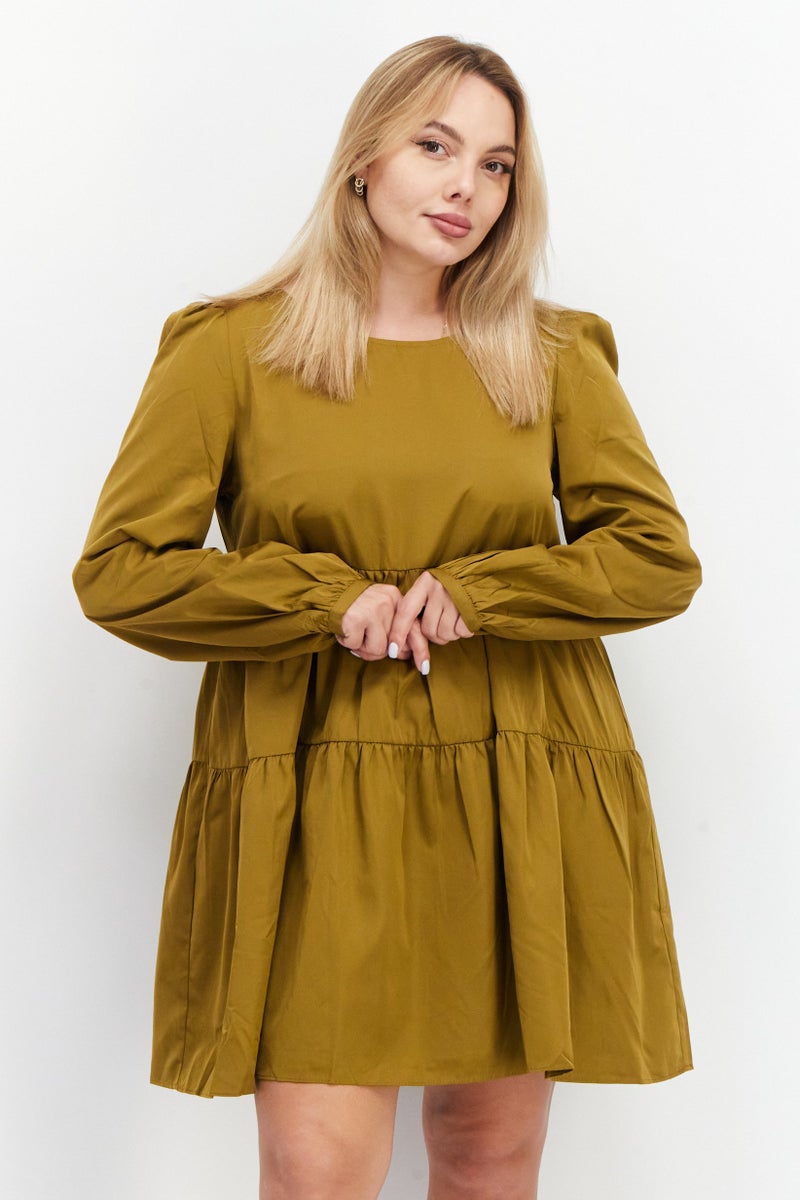 En Saison Women Plain Mini Casual Dress, Khaki - Image 3