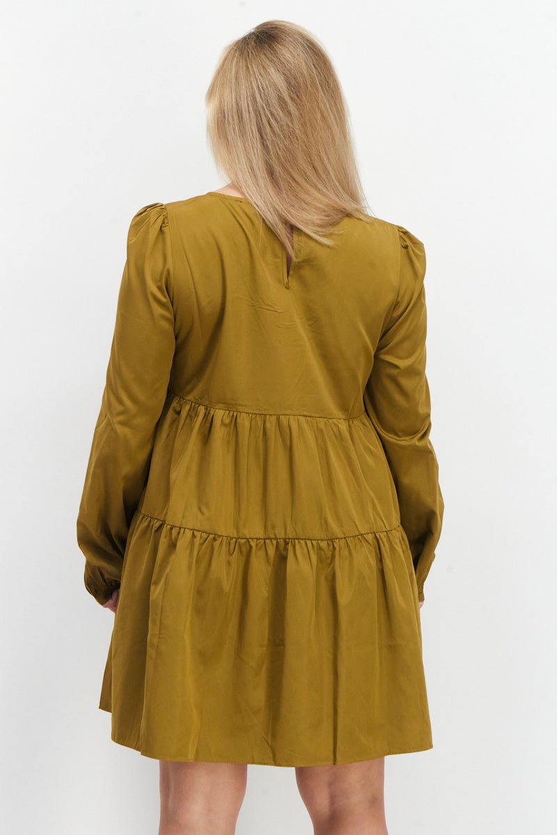 En Saison Women Plain Mini Casual Dress, Khaki - Image 2