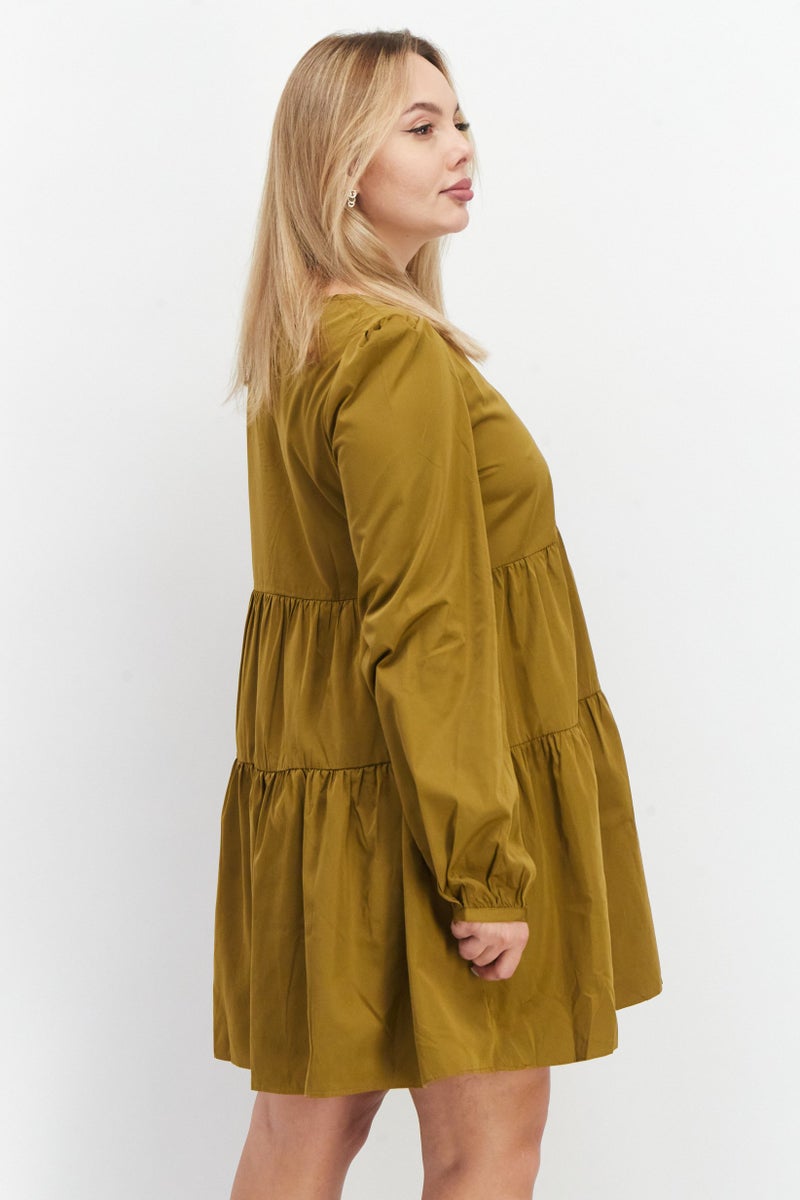 En Saison Women Plain Mini Casual Dress, Khaki - Image 2