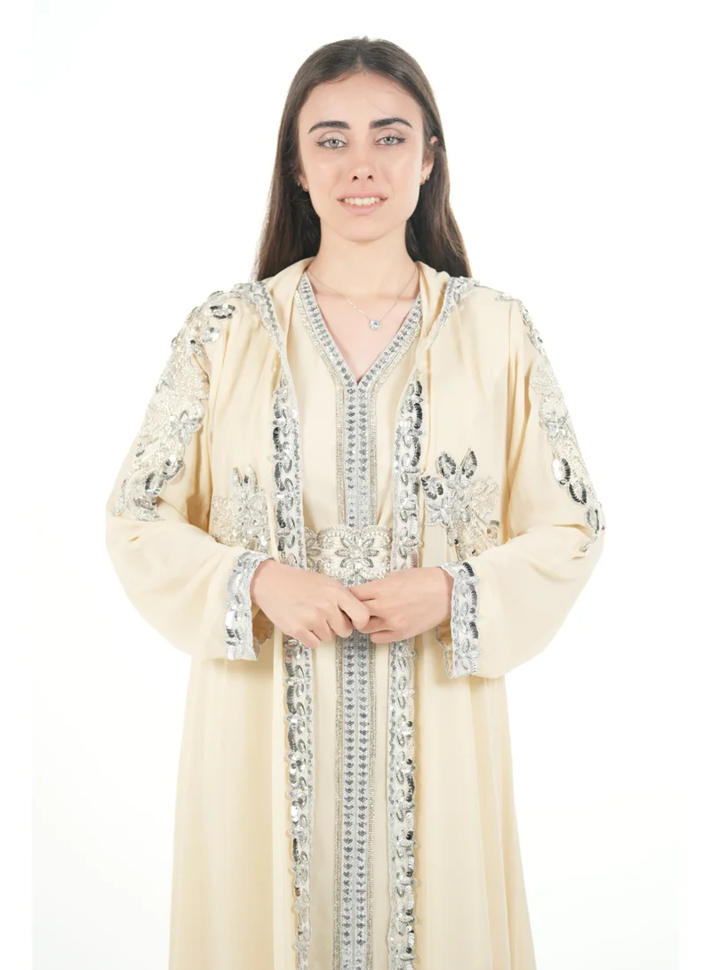 البنت الشرقية قفطان مغربي مطرز مع حزام على الخسر فستان