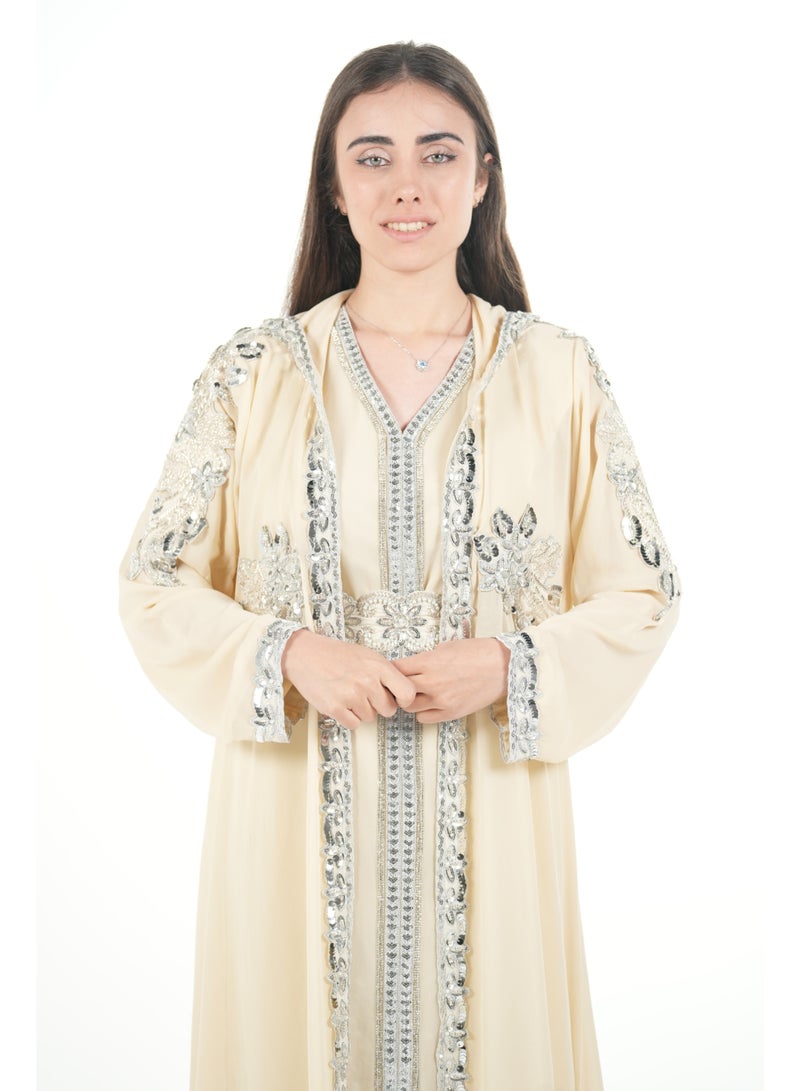 البنت الشرقية قفطان مغربي مطرز مع حزام على الخسر فستان - Image 2