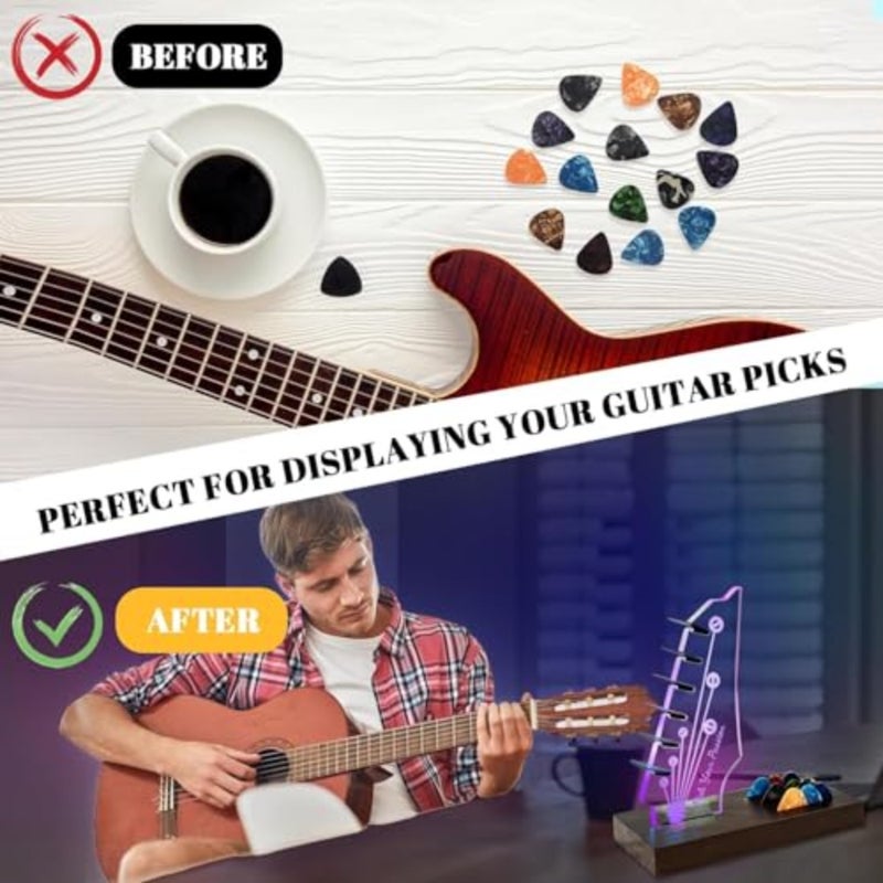حامل جيتار مضيء، تصميم رأس الجيتار الكهربائي مع أضواء متغيرة 7 ألوان وقاعدة خشبية، ملحقات جيتار رائعة هدية للرجال والنساء والموسيقيين وعازفي الجيتار - Image 3