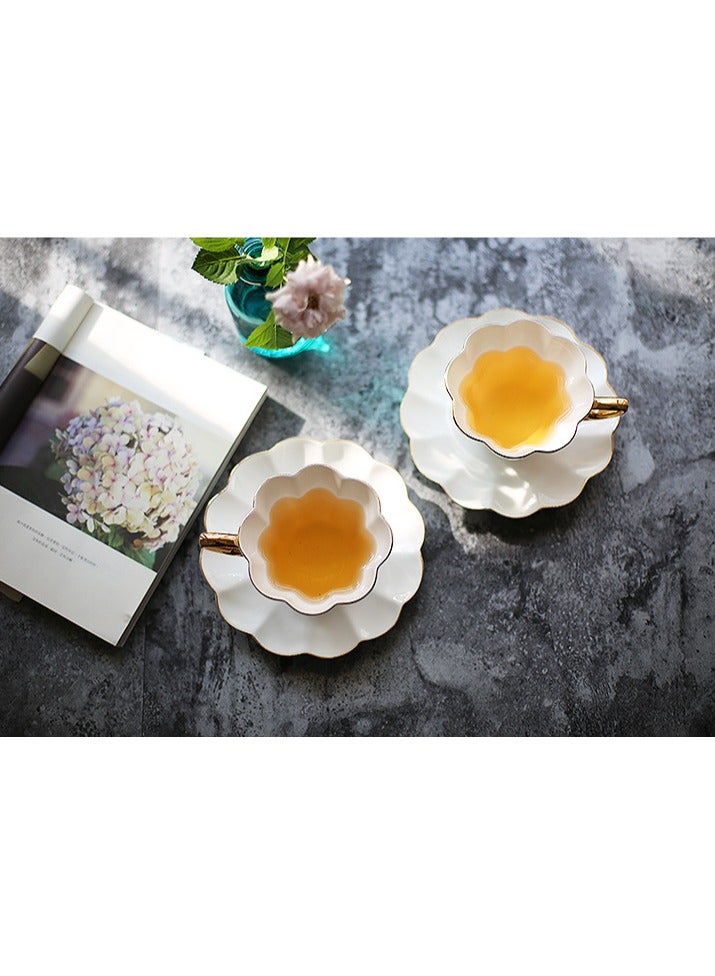 Light luxury gold-edged European-style ceramic tea cup, coffee cup, saucer and spoon set 3-piece set suitable for afternoon tea - white  - Image 2