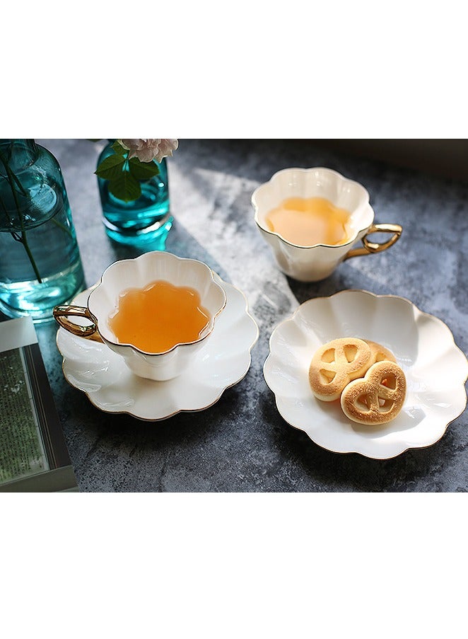 Light luxury gold-edged European-style ceramic tea cup, coffee cup, saucer and spoon set 3-piece set suitable for afternoon tea - white  - Image 3
