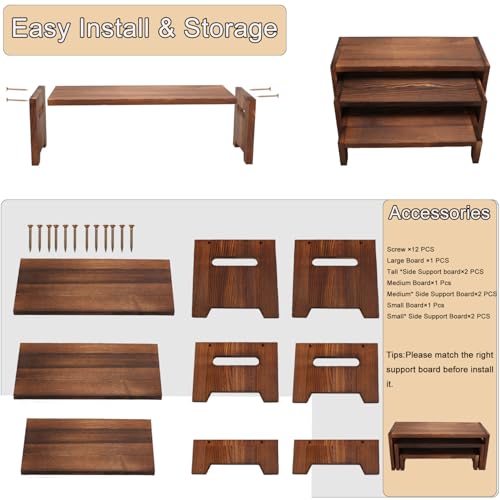 MRPAPA 3 Tier Cupcake Stand & Wood Display Risers,for Food Desserts Stand Perfume Organizer Funko POP Collections, Display Stand for Organizer and Decoration (Dark Brown-Display Riser) - Image 2