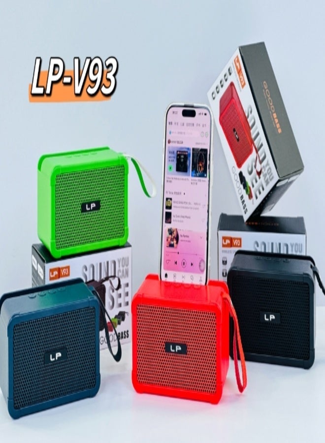 ال بي سماعة بلوتوث LP V93 المحمولة بصوت نقي وباس قوي مع إضاءة RGB وحامل للهاتف، تصميم عصري مع حزام حمل، بطارية تدوم طويلًا، ومتوافقة مع جميع الأجهزة الذكية. مثالية للمنزل والرحلات. - Image 4