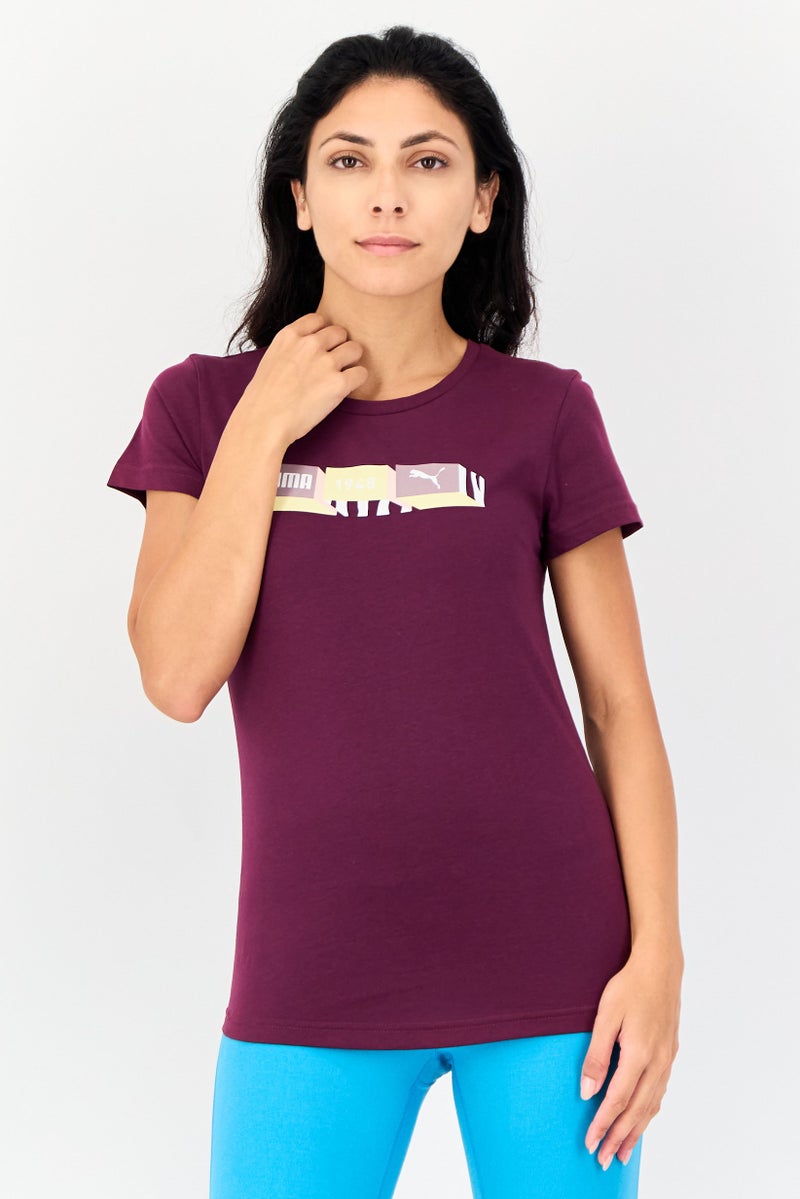 PUMA تي شيرت نسائي بقصة عادية بأكمام قصيرة، بنفسجي - Image 1