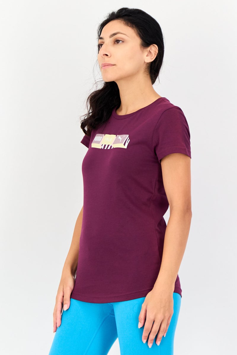 PUMA تي شيرت نسائي بقصة عادية بأكمام قصيرة، بنفسجي - Image 4