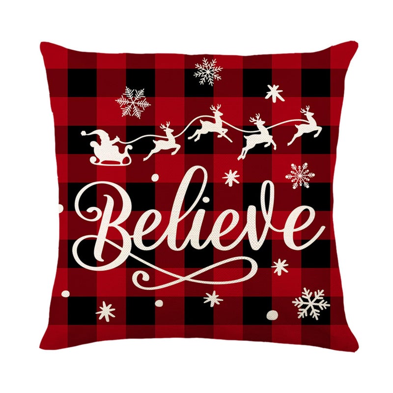Ni-jasw Farmhouse Truck Truck Trees Choilder Convels Covers 18x18 inch Merry Christmas Believe Red Buffalo Plaid Xmas Holiday Cushion لأغطية أغطية أريكة أريكة سرير من 4 - Image 4