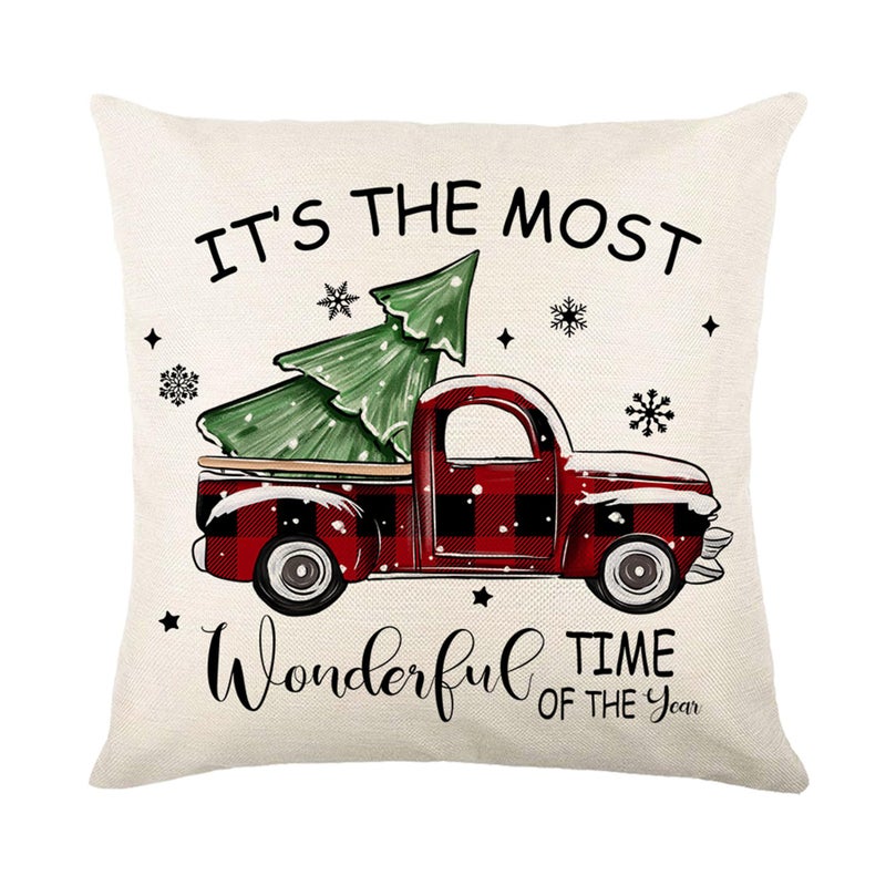 Ni-jasw Farmhouse Truck Truck Trees Choilder Convels Covers 18x18 inch Merry Christmas Believe Red Buffalo Plaid Xmas Holiday Cushion لأغطية أغطية أريكة أريكة سرير من 4 - Image 3