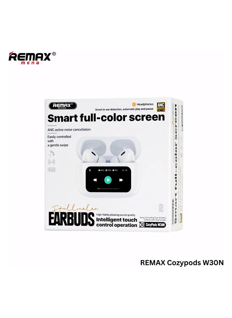 Remax Mena ANC+ENC True Wireless Earbuds Touch Screen Noise Reduction TWS Bluetooth Earphones True Wireless Headphones CozyPods W7N, White  - Image 2