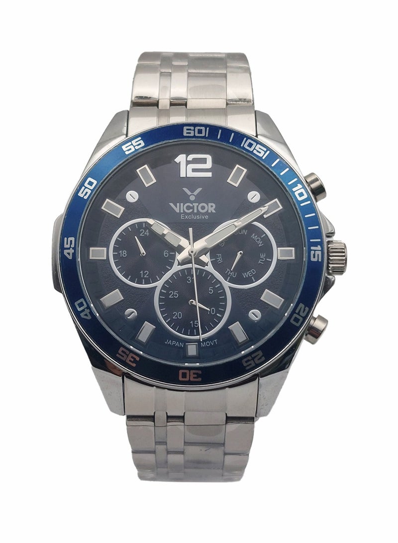 Victor Men Analog Quartz Silver Stainless Steel Band Watch V1535 - 45mm - Image 1