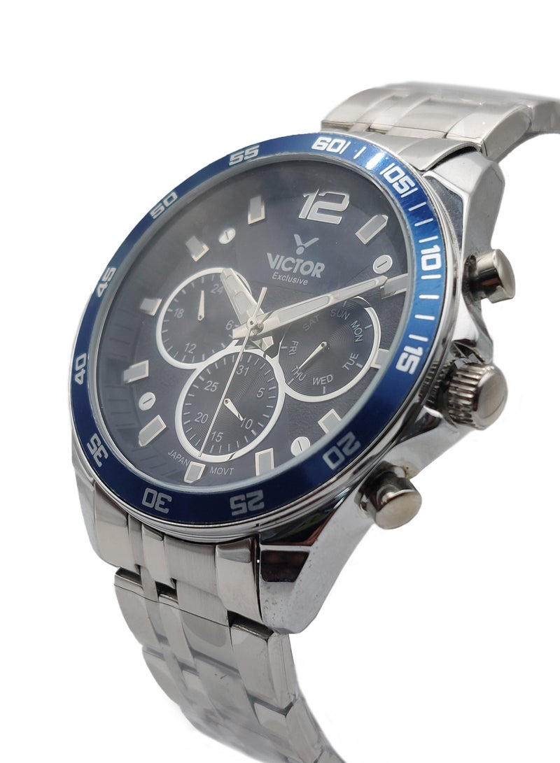 Victor Men Analog Quartz Silver Stainless Steel Band Watch V1535 - 45mm - Image 2