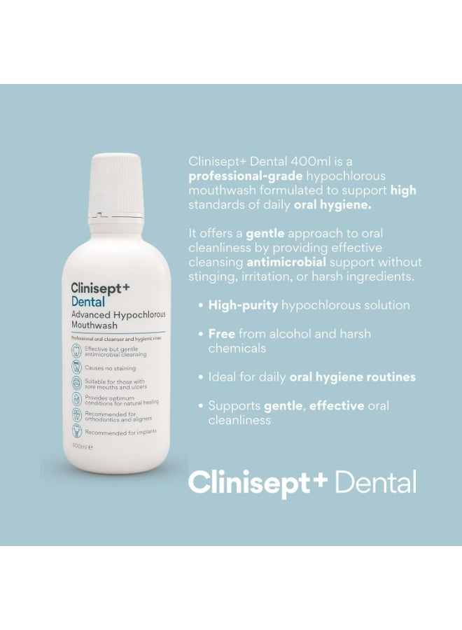 Clinisept+ Professional Hygienic Mouth Rinse Antimicrobial, Neutral Ph, Alcohol Free Mouthwash Suitable for Sensitive Teeth and Gums, Clear, 400 ml - Image 2