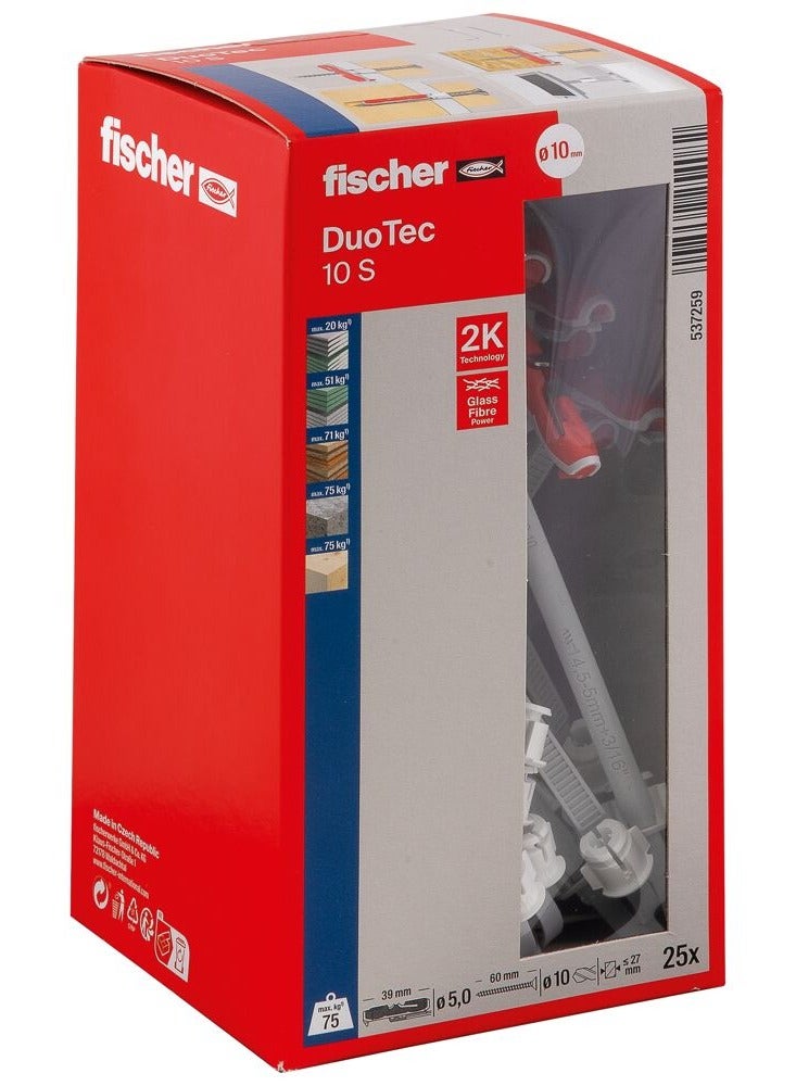 Fischer Fischer DuoTec 10 S Wall Plug with Corresponding Screw - Pack of 25 - Image 2