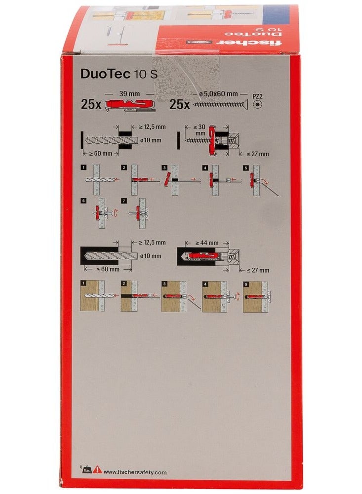 Fischer Fischer DuoTec 10 S Wall Plug with Corresponding Screw - Pack of 25 - Image 3