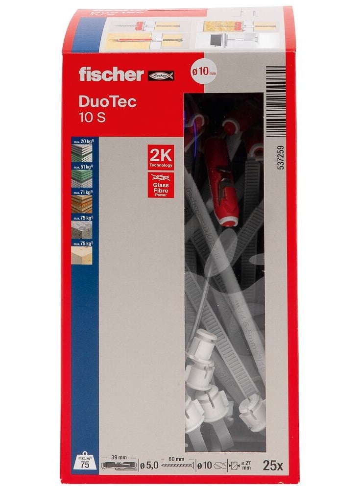 Fischer Fischer DuoTec 10 S Wall Plug with Corresponding Screw - Pack of 25 - Image 4