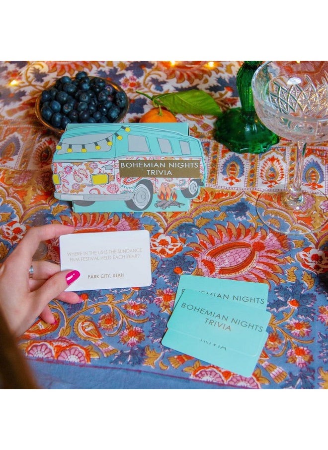 Talking Tables Talking Tables Boho Campervan General Knowledge Quiz Cards | Trivia Game - 80 Question on Art, Music, Culture and Travel | Play with Friends, Family, After Dinner Party  - Image 1