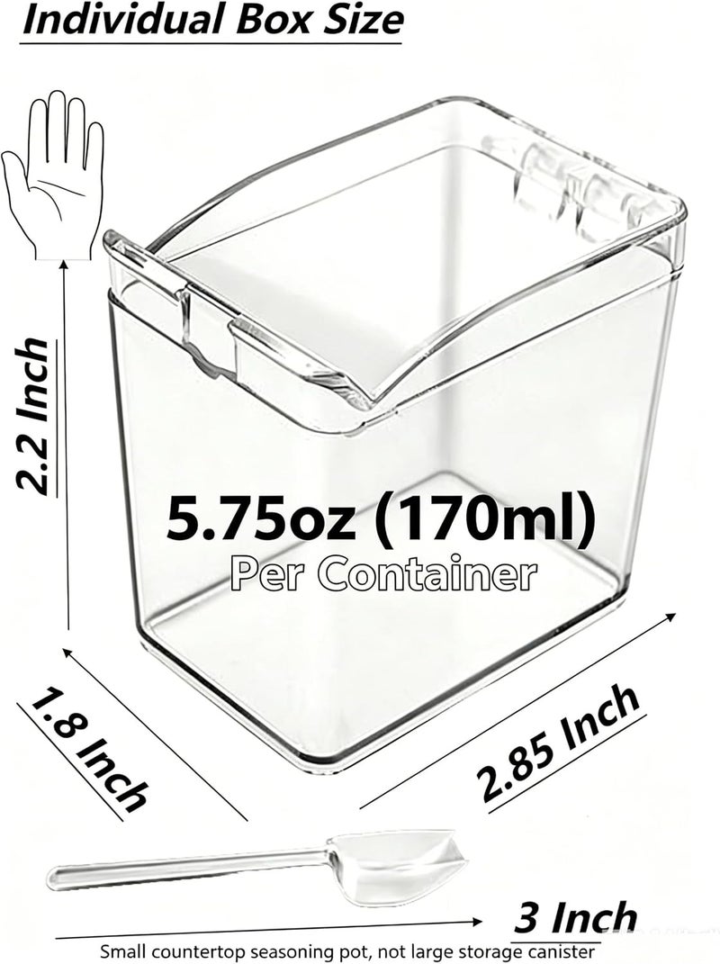 EOREA 4 Pack 5.75oz Plastic Clear Condiment Containers with Lids and Spoons | 4pc clear condiment set with lids & spoons, non-slip tray countertop storage for salt sugar pepper spice - Image 3
