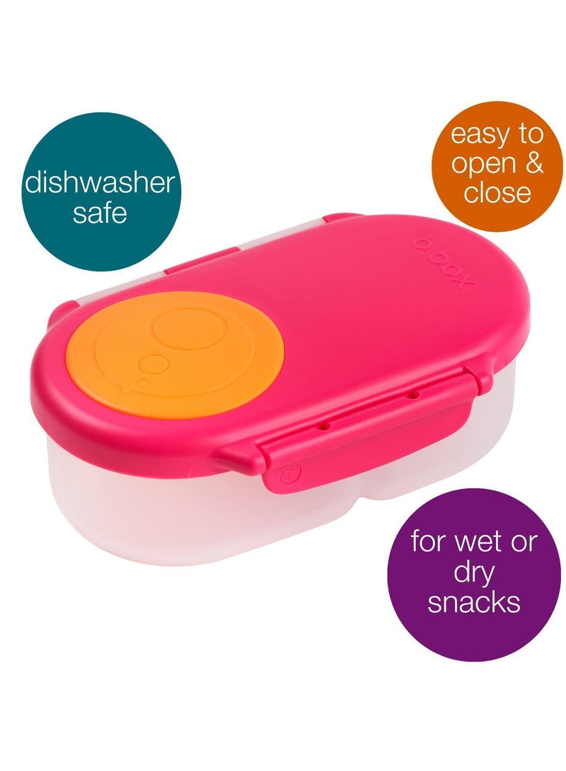B.Box Snack Box with Flexi Whole Fruit Holder | Leakproof Compartments | 1¾ Cups (11.8 fl oz) | BPA Free | Easy Open Clip | For Kids & Toddlers-Strawberry Shake - Image 2