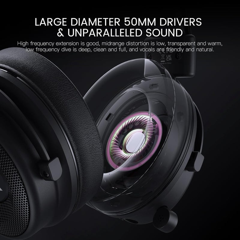 EKSA USB Gaming Headset for PC - Computer Headset with Detachable Noise Cancelling Mic, Surround‑Tuned Audio, 50MM Driver - Headphones with Microphone for PS4/PS5, Xbox One, Laptop, Office (Wireless) - Image 3