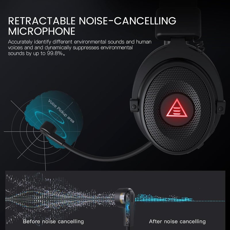 EKSA USB Gaming Headset for PC - Computer Headset with Detachable Noise Cancelling Mic, Surround‑Tuned Audio, 50MM Driver - Headphones with Microphone for PS4/PS5, Xbox One, Laptop, Office (Wireless) - Image 5