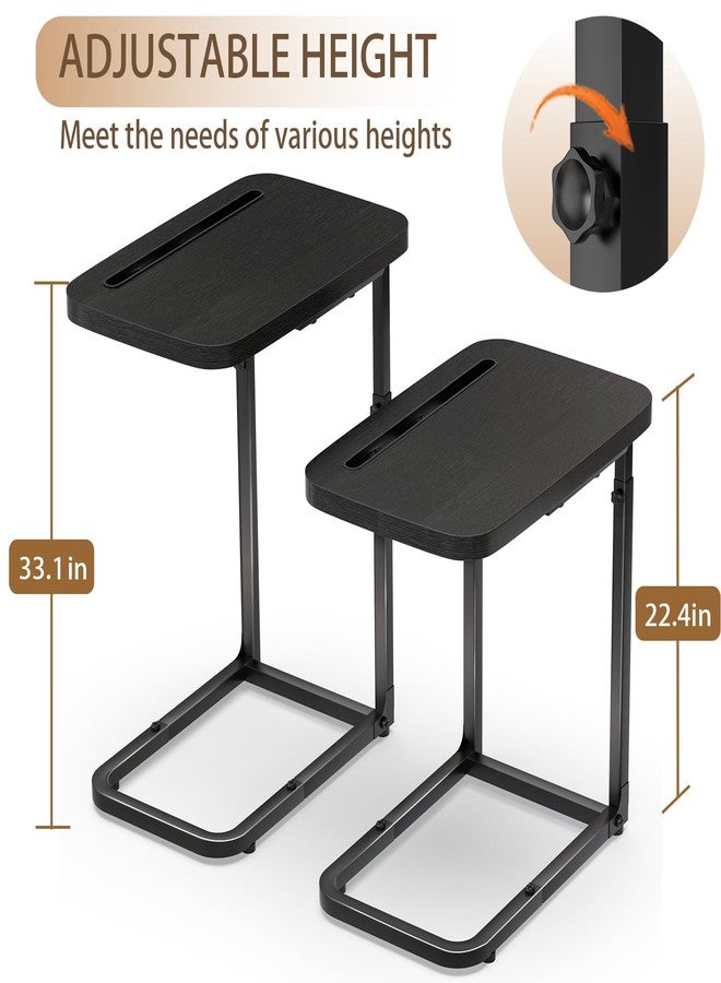 alentar Fashion TV Tray Table with Large Tabletop, Adjustable Sofa Table with Storage Baskets, Strong Metal Frame, Tv Dinner Tray Table for TV Watching, Meals, Snacks (Square, Black, 16.93inch x 12.6inch) - Image 2