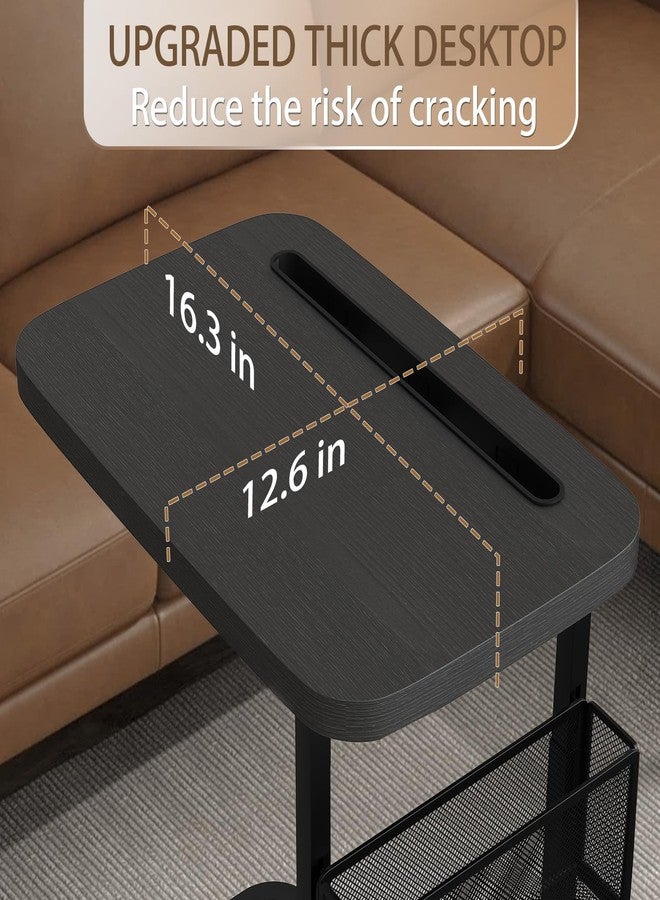 alentar Fashion TV Tray Table with Large Tabletop, Adjustable Sofa Table with Storage Baskets, Strong Metal Frame, Tv Dinner Tray Table for TV Watching, Meals, Snacks (Square, Black, 16.93inch x 12.6inch) - Image 3