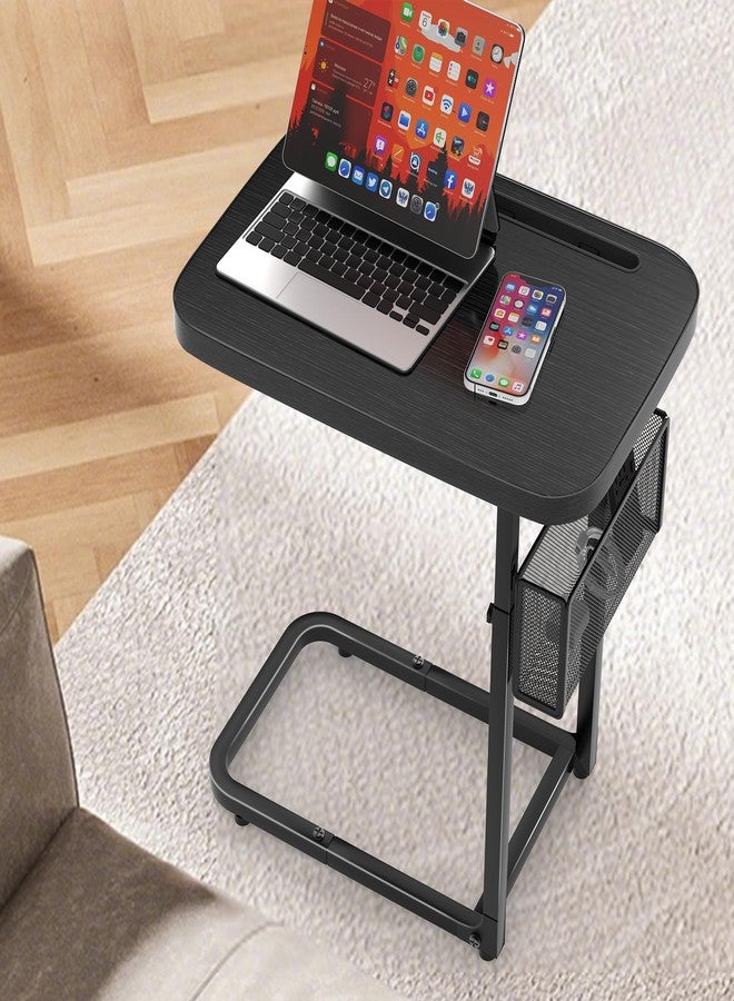 alentar Fashion TV Tray Table with Large Tabletop, Adjustable Sofa Table with Storage Baskets, Strong Metal Frame, Tv Dinner Tray Table for TV Watching, Meals, Snacks (Square, Black, 16.93inch x 12.6inch) - Image 1