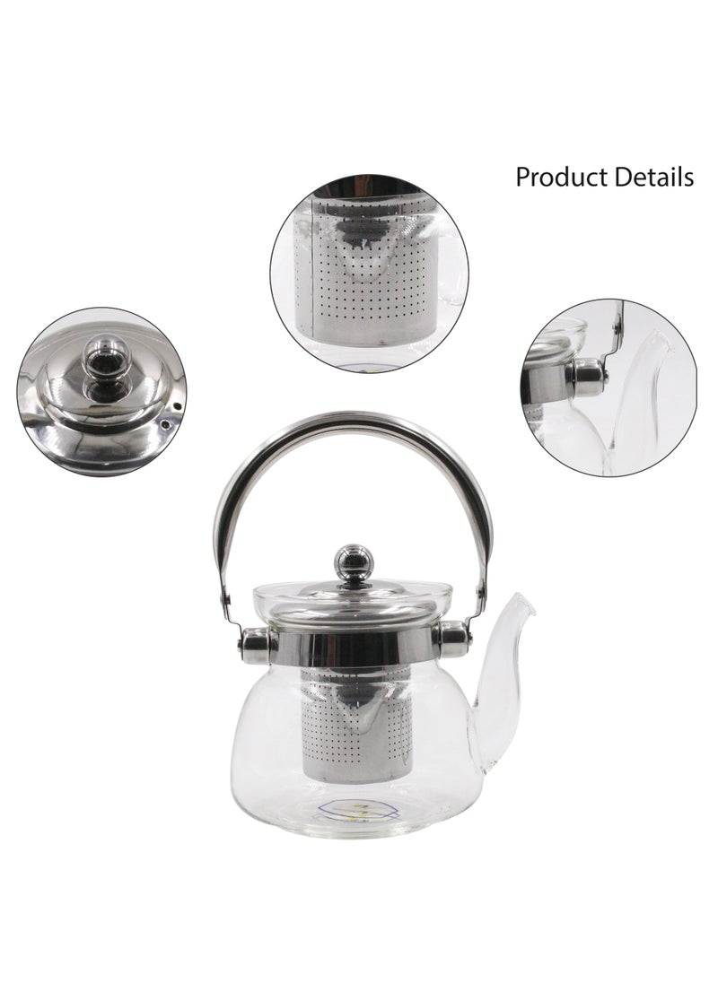 Dac - Clear Glass Teapot Heat Resistant Glass Teapot Transparent Stainless Steel Strainer Tea Pot with Lid Teapot Capacity 600ml DAC-56101 - Image 1
