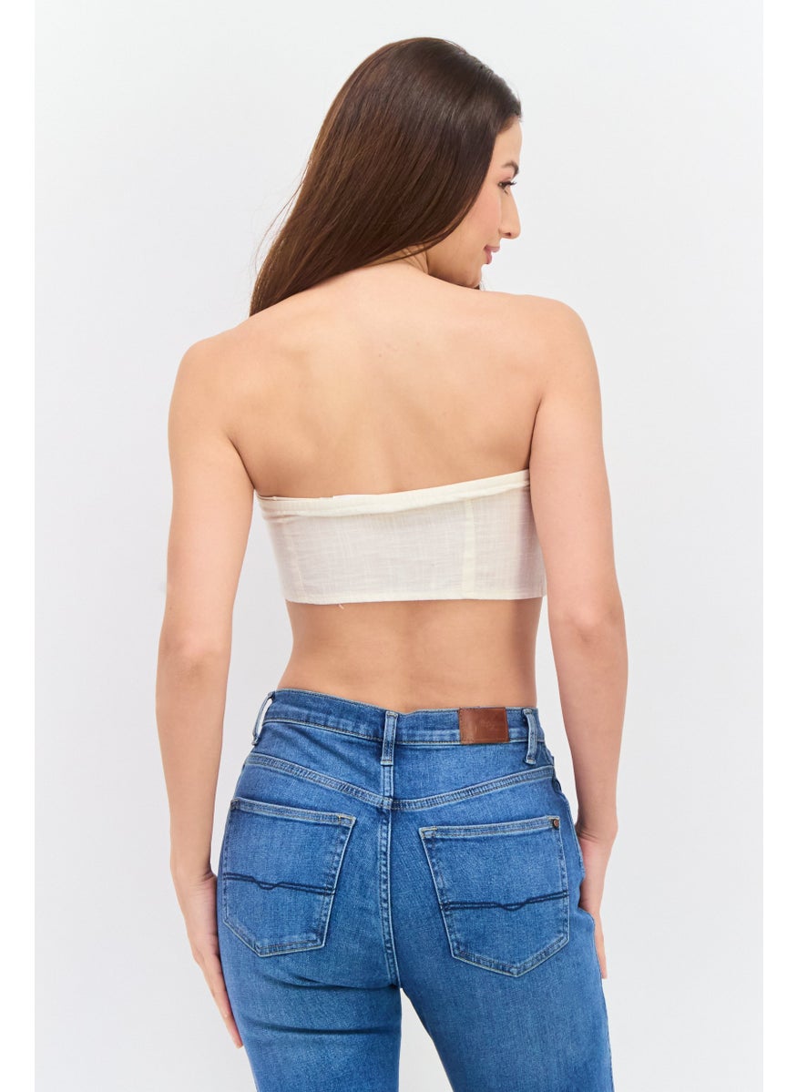 Missguided Women Tie Front Strapless Plain Tube Top, Cream  - Image 3