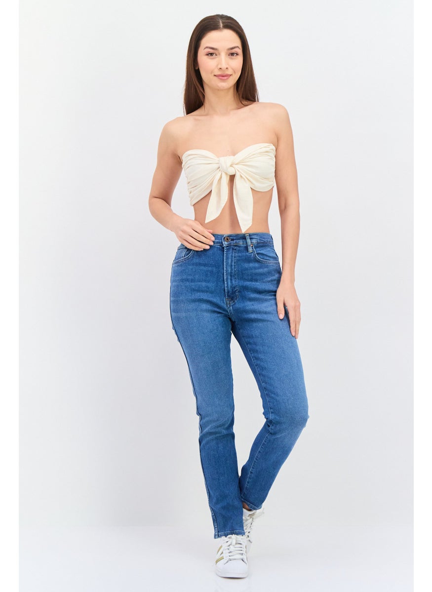 Missguided Women Tie Front Strapless Plain Tube Top, Cream  - Image 4