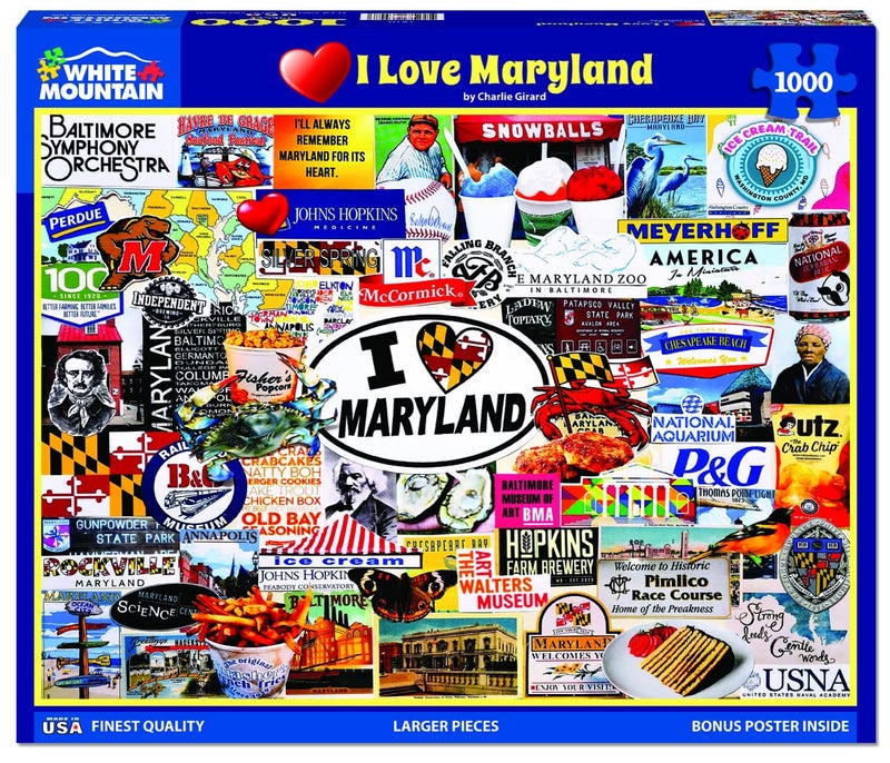 White Mountain 1000 Piece Jigsaw Puzzle The Old Line State Collage Puzzles with Large Pieces for Adults and Family 24x30 I Love Maryland - Image 3