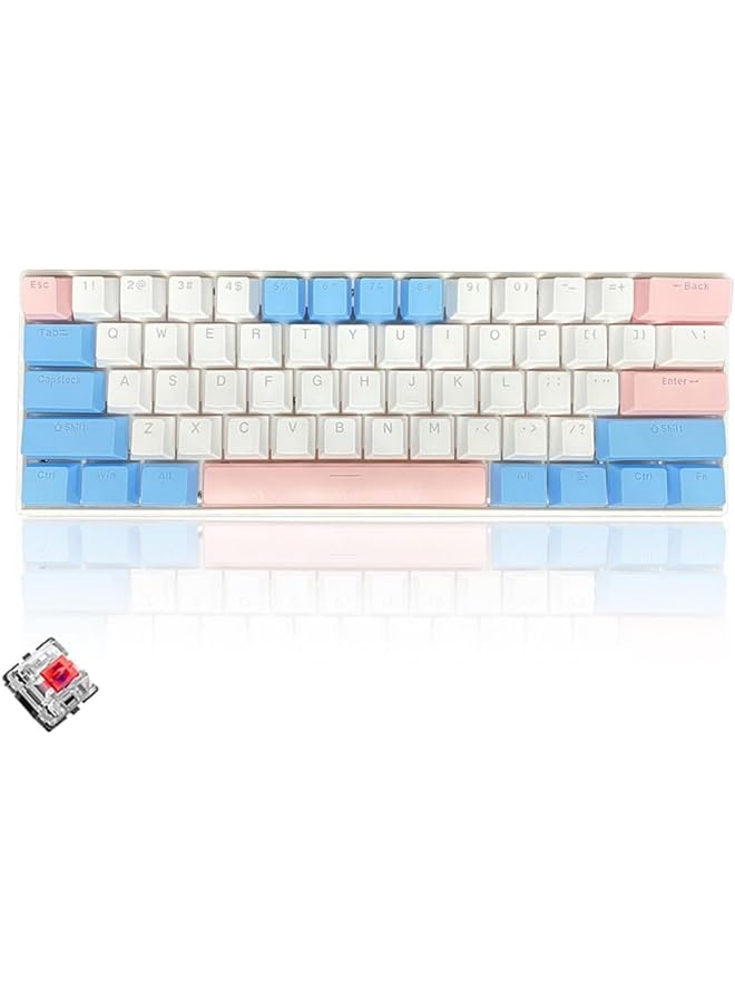 61 Keys Rgb Gaming Keyboard 60% Mini Wired Waterproof With Anti Ghosting Keyboard And Three Color Keycaps With Red Switch For Gamers(White Blue And Light Pink) - Image 1