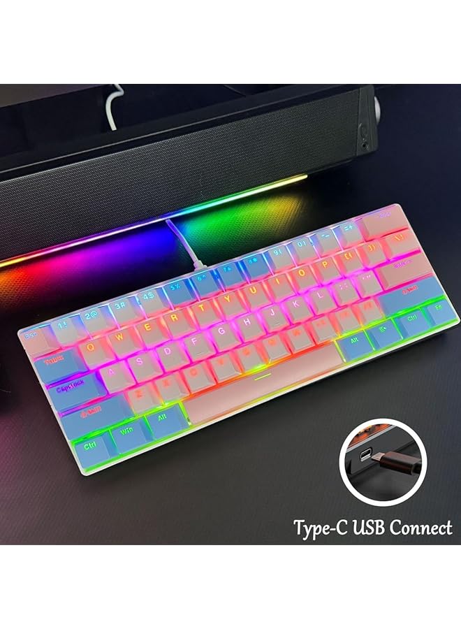 61 Keys Rgb Gaming Keyboard 60% Mini Wired Waterproof With Anti Ghosting Keyboard And Three Color Keycaps With Red Switch For Gamers(White Blue And Light Pink) - Image 5