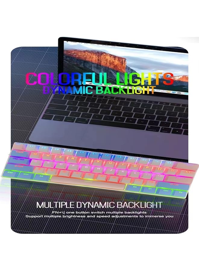 61 Keys Rgb Gaming Keyboard 60% Mini Wired Waterproof With Anti Ghosting Keyboard And Three Color Keycaps With Red Switch For Gamers(White Blue And Light Pink) - Image 2