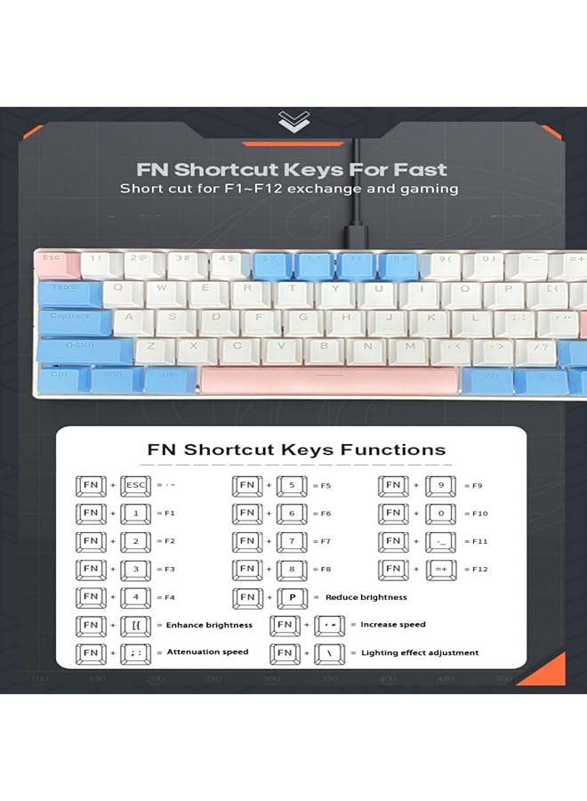 61 Keys Rgb Gaming Keyboard 60% Mini Wired Waterproof With Anti Ghosting Keyboard And Three Color Keycaps With Red Switch For Gamers(White Blue And Light Pink) - Image 4