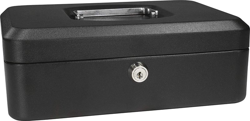 Delzon Metal Cash And Jewellery Safty Box with Removable Coin Tray and Key Lock Portable Safe Box Carrying Handle, Storage For Valuables – Black (Medium) - Image 1