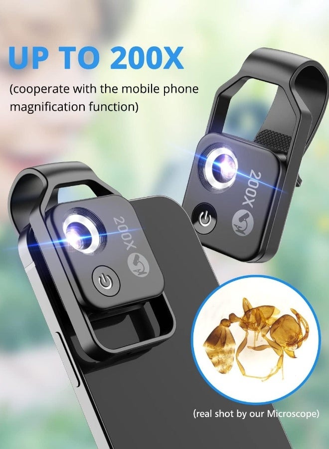 آبيكسل عدسة ميكروسكوب هاتف خلوي 200X مع عدسة CPL/ضوء LED مُحمول لمُدرسي الطلاب ومُكبّر رقمي، مُحدد آثار ميكروسكوبية بجودة عالية مع مشبك عالمي مناسب لأغلب هواتف آيفون وأندرويد، جاهز لاستخدام التصوير الميكروسكوبي مباشرة. - Image 5