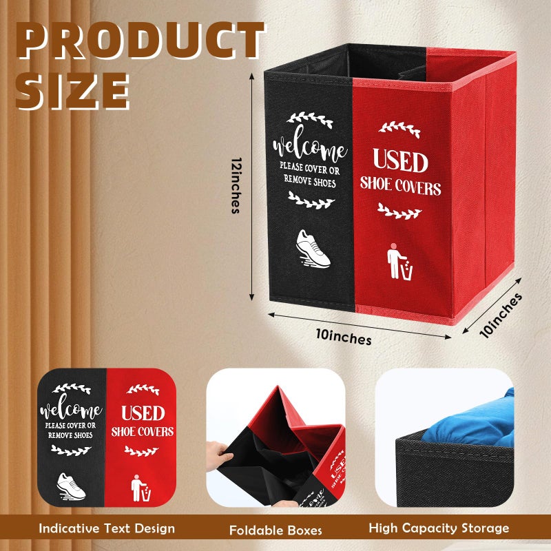 Singhoow Shoe Cover Box Dispenser Foldable Storage Bin Holder with Used Shoe Covers and Welcome Please or Remove Sign for Open House Supplies(Black, Red) - Image 2