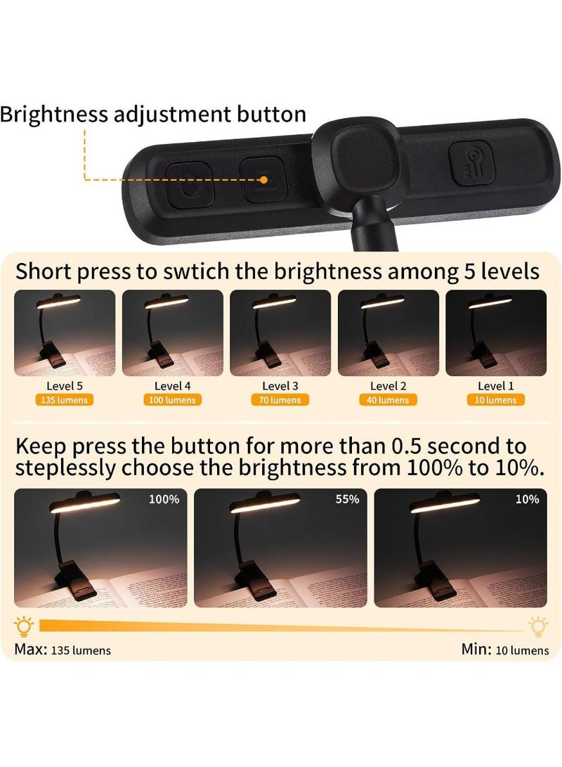  طائرة ورقية مصباح كتاب قابل لإعادة الشحن للقراءة في السرير مع 24 مصباح LED ووظيفة الذاكرة - 3 درجات حرارة للألوان، 5 مستويات سطوع، عمر بطارية يصل إلى 80 ساعة، مصباح كتاب مرن مثبت على مشبك لعشاق الكتب - Image 5
