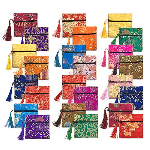 Vafon Aligle 24pc Chinese Silk Brocade Coin Purse Embroider Jewelry Bag Zipper Wallet Pouch - Image 1