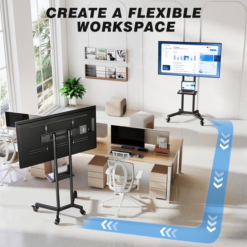 Rfiver Strong Rolling TV Stand with Shelf for 23-60 inch TVs up to 88lbs, Portable Mobile TV Cart with Silent Wheel, Tilt & Height Adjustable Universal Corner TV Stand for Bedroom (Black 32-85") - Image 3