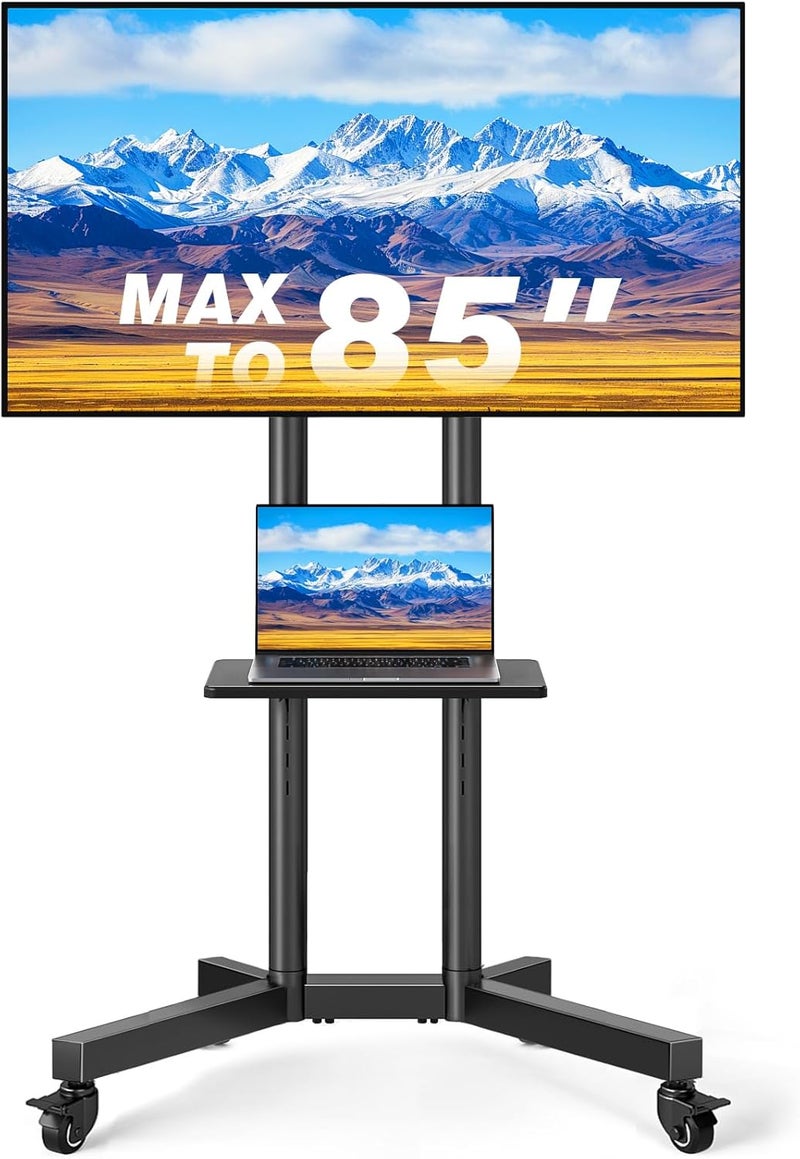 Rfiver Strong Rolling TV Stand with Shelf for 23-60 inch TVs up to 88lbs, Portable Mobile TV Cart with Silent Wheel, Tilt & Height Adjustable Universal Corner TV Stand for Bedroom (Black 32-85") - Image 1