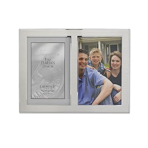 Lawrence Frames 2-Tone Double Opening Panel Picture Frame, 4 by 6-Inch, Brushed Silver Metal and Shiny Metal - Image 1