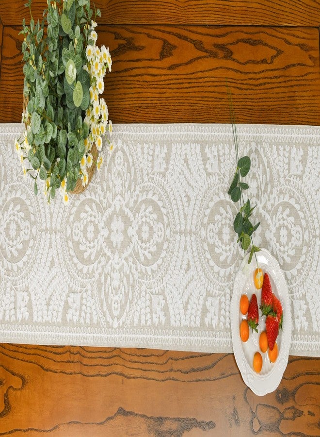 KEVA Boho Table Runner 91inches Long with Hand-Made Wooden Beads Tassel, Farmhouse Rustic Vintage White Embroidered Table Runners 13x91 Inch for Dining Table Decorations - Image 5